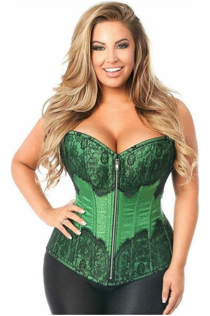 Top Drawer Emerald Brocade Steel Boned Corset w/Black Eyelash Lace - Daisy Corsets