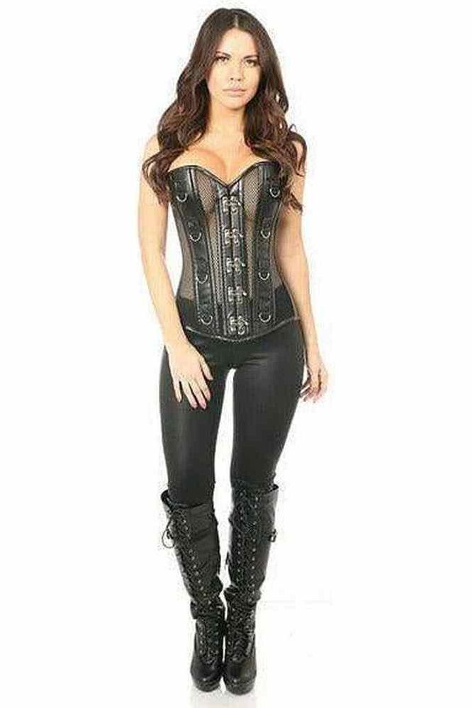 Faux Leather & Fishnet Steel Boned Halter Top Corset