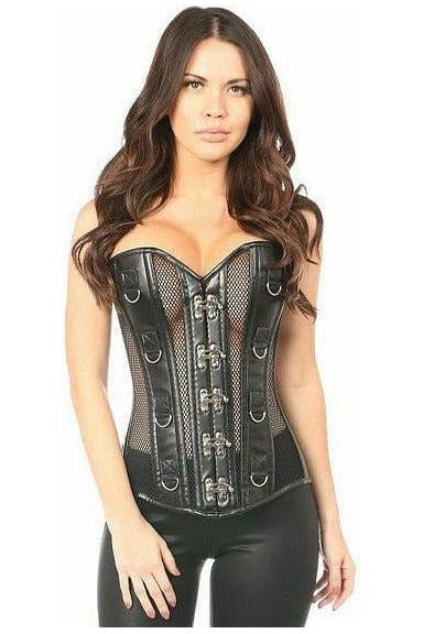 Top Drawer Faux Leather & Fishnet Steel Boned Corset - Daisy Corsets