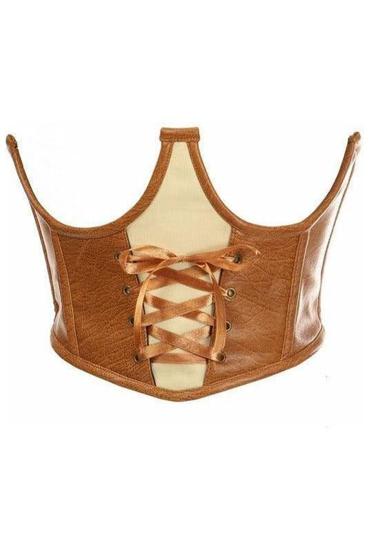 Top Drawer Faux Leather Steel Boned Lace - Up Open Cup Waist Cincher - Daisy Corsets
