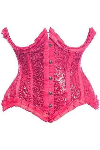 Top Drawer Fuchsia Satin & Sequin Underwire Curvy Cut Steel Boned Waist Cincher Corset - Daisy Corsets