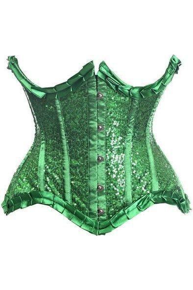 Top Drawer Green Satin & Sequin Underwire Curvy Cut Steel Boned Waist Cincher Corset - Daisy Corsets