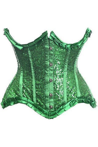Top Drawer Green Satin & Sequin Underwire Curvy Cut Steel Boned Waist Cincher Corset - Daisy Corsets