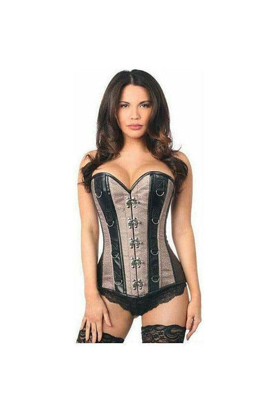 Top Drawer Gunmetal Brocade & Faux Leather Steel Boned Corset - Daisy Corsets