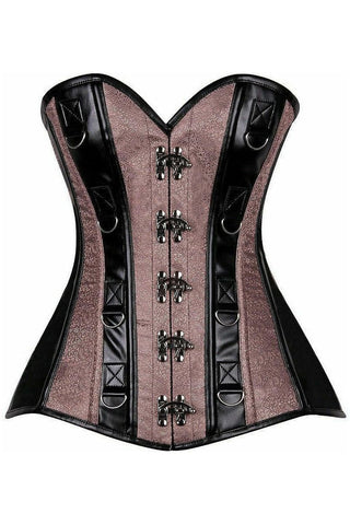 Top Drawer Gunmetal Brocade & Faux Leather Steel Boned Corset - Daisy Corsets