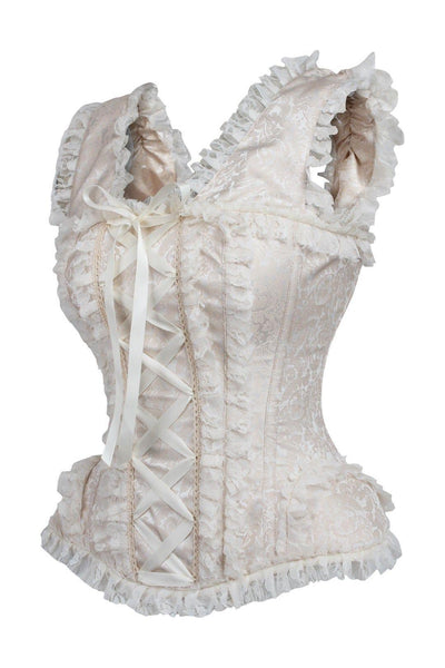Top Drawer Ivory Brocade & Lace Steel Boned Corset w/Cap Sleeves - Daisy Corsets