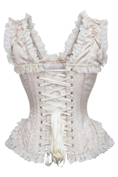Top Drawer Ivory Brocade & Lace Steel Boned Corset w/Cap Sleeves - Daisy Corsets