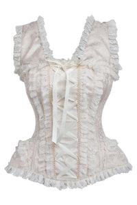 Top Drawer Ivory Brocade & Lace Steel Boned Corset w/Cap Sleeves - Daisy Corsets