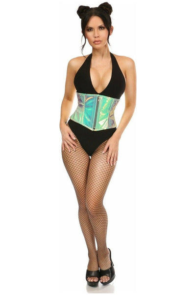Top Drawer Mint Green Holo Steel Boned Mini Cincher - Daisy Corsets