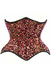 Top Drawer Multi Pink Sequin Curvy Cut Waist Cincher Corset - Daisy Corsets