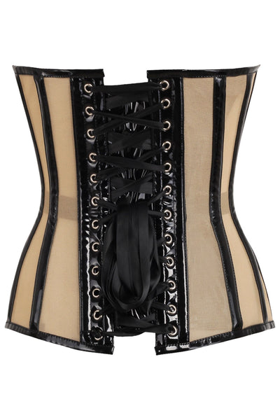 Top Drawer Nude Mesh & Black Patent Steel Boned Corset - Daisy Corsets