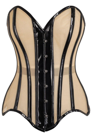 Top Drawer Nude Mesh & Black Patent Steel Boned Corset - Daisy Corsets