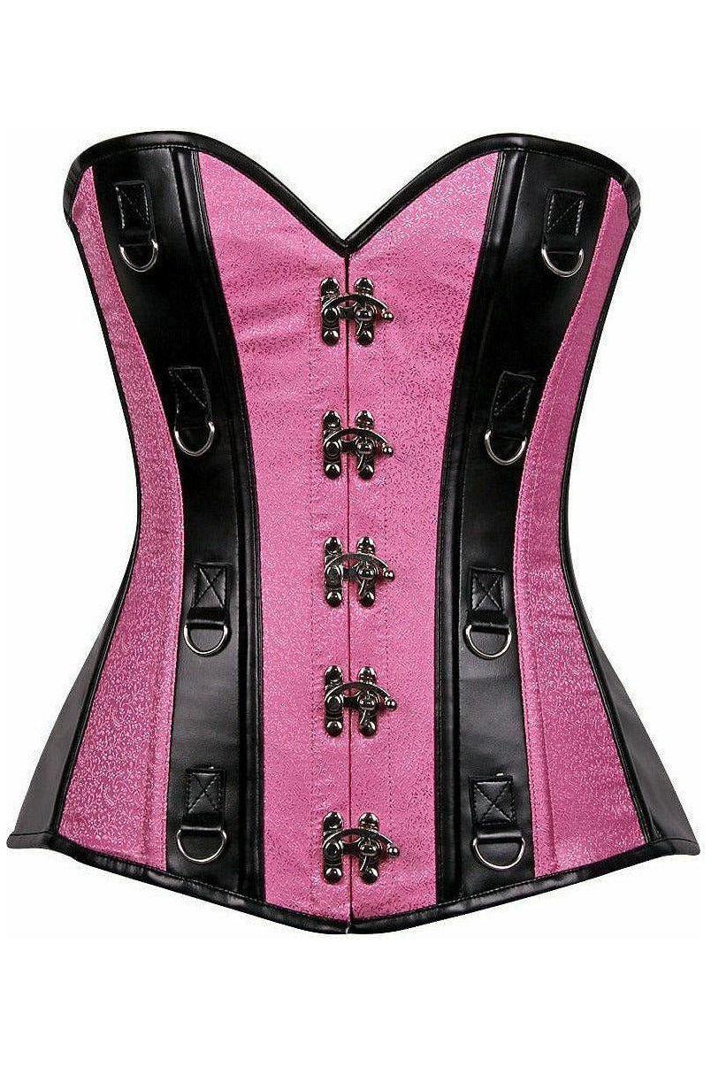 Top Drawer Pink Brocade & Faux Leather Steel Boned Corset - Daisy Corsets