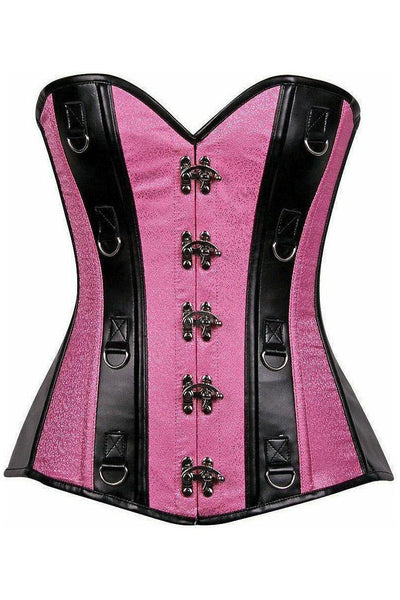 Top Drawer Pink Brocade & Faux Leather Steel Boned Corset - Daisy Corsets