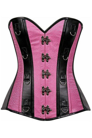 Top Drawer Pink Brocade & Faux Leather Steel Boned Corset - Daisy Corsets