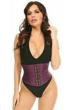 Top Drawer Plum Brocade Steel Boned Mini Cincher w/Clasps - Daisy Corsets