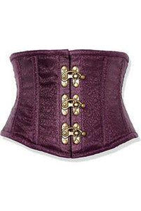 Top Drawer Plum Brocade Steel Boned Mini Cincher w/Clasps - Daisy Corsets