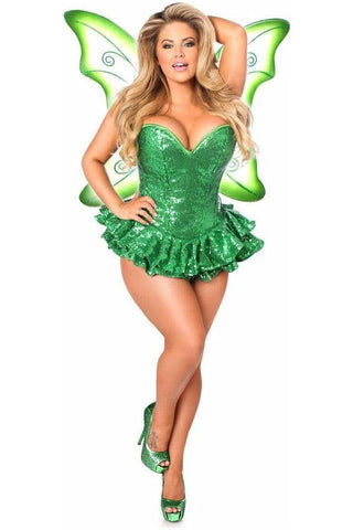 Top Drawer Premium Sequin Green Fairy Corset Dress Costume - Daisy Corsets