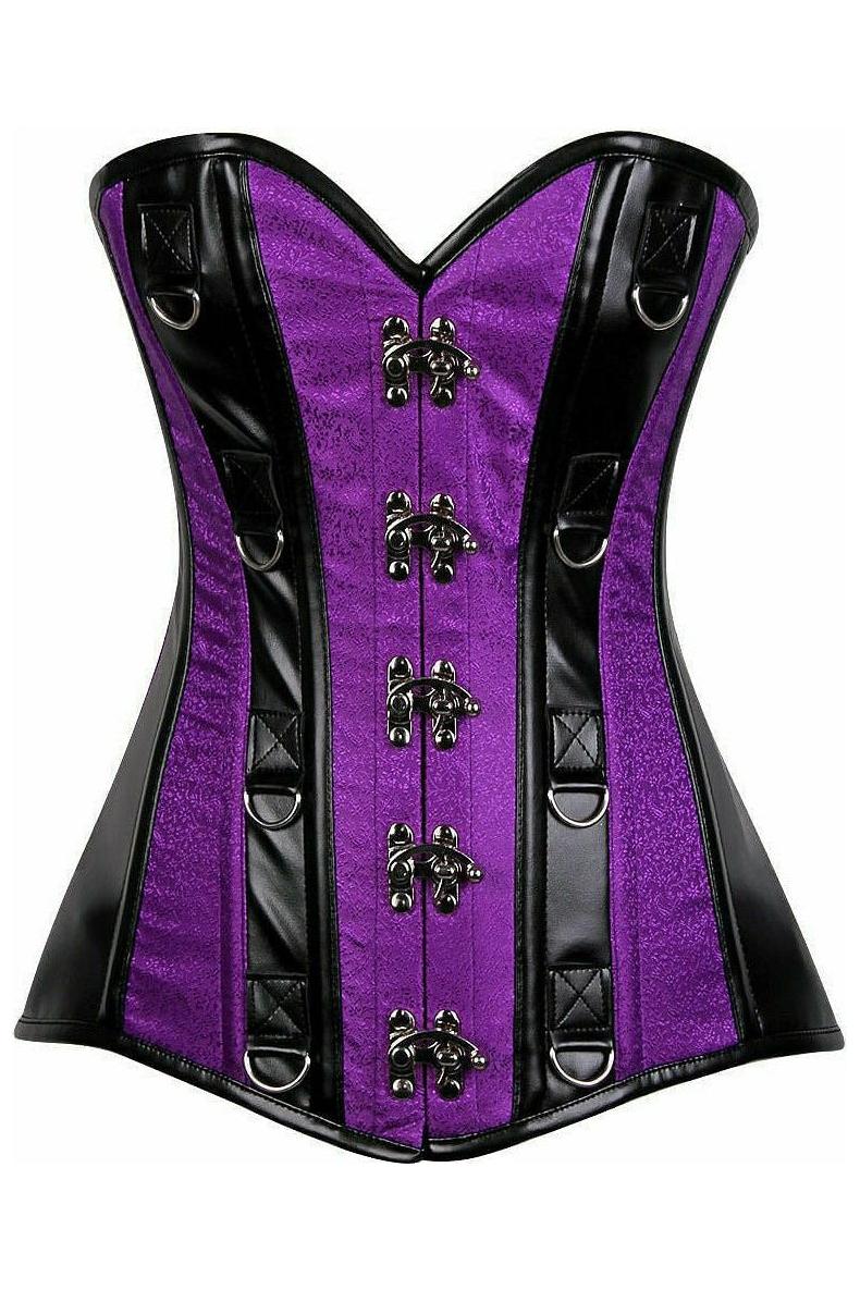 Top Drawer Purple Brocade & Faux Leather Steel Boned Corset - Daisy Corsets