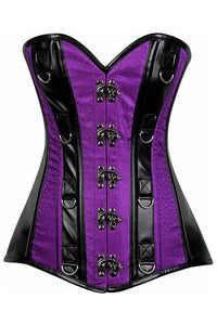 Top Drawer Purple Brocade & Faux Leather Steel Boned Corset - Daisy Corsets