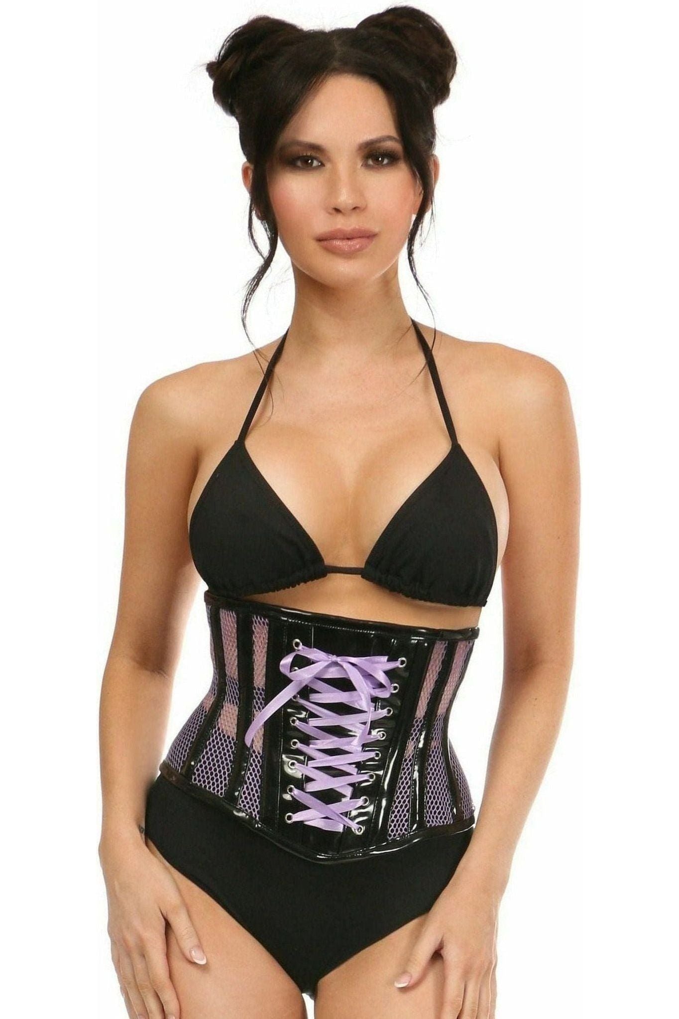 Top Drawer Purple Patent & Fishnet Underbust Corset - Daisy Corsets