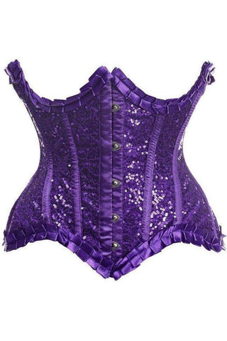 Top Drawer Purple Satin & Sequin Underwire Curvy Cut Steel Boned Waist Cincher Corset - Daisy Corsets