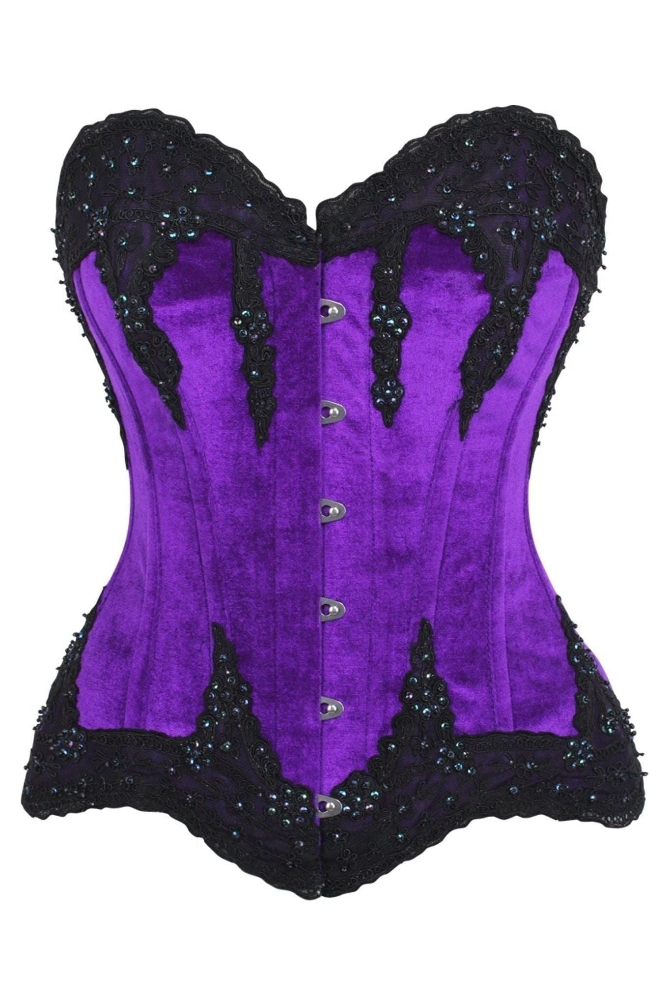 Top Drawer Purple Velvet & Beaded Steel Boned Overbust Corset - Daisy Corsets