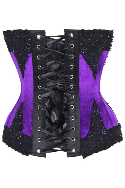 Top Drawer Purple Velvet & Beaded Steel Boned Overbust Corset - Daisy Corsets
