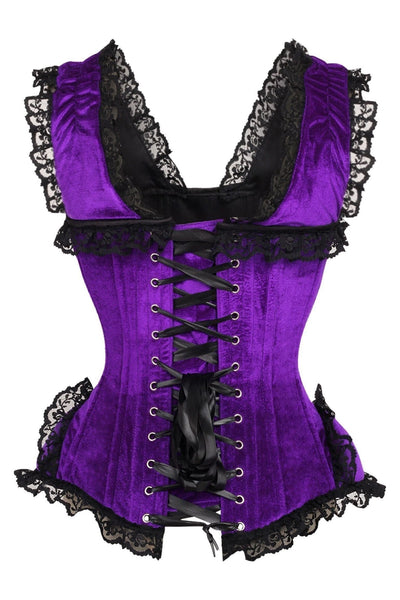 Top Drawer Purple Velvet & Lace Steel Boned Corset w/Cap Sleeves - Daisy Corsets