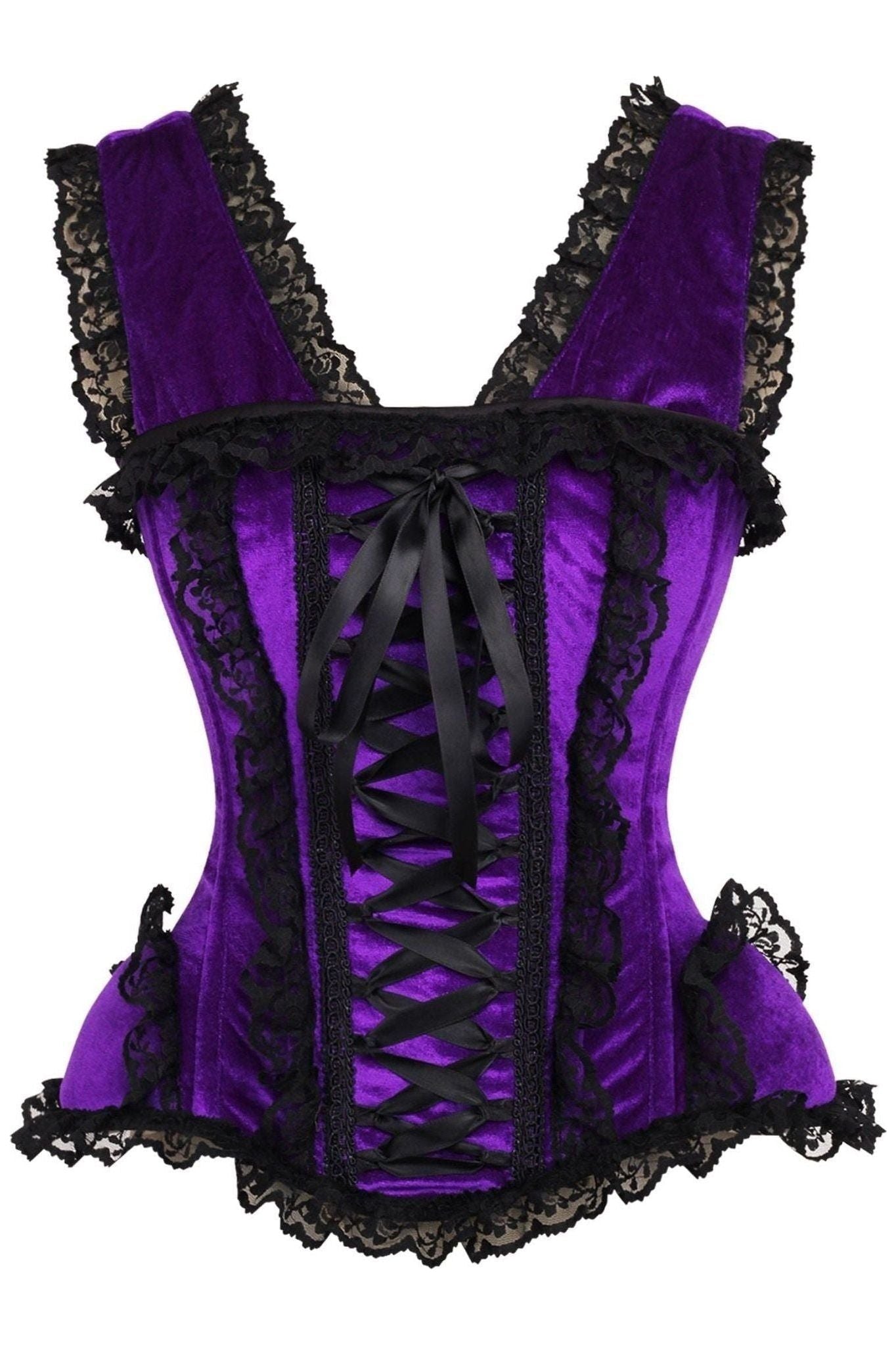Top Drawer Purple Velvet & Lace Steel Boned Corset w/Cap Sleeves - Daisy Corsets