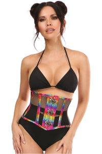 Top Drawer Rainbow Glitter PVC Steel Boned Mini Cincher w/Clasps - Daisy Corsets