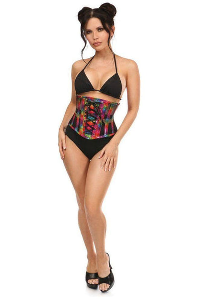 Top Drawer Rainbow Glitter PVC Steel Boned Underbust Corset w/Lace - Up Front - Daisy Corsets