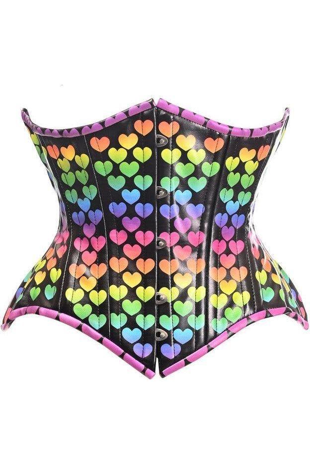 Top Drawer Rainbow Hearts Double Steel Boned Curvy Cut Underbust Cincher Corset - Daisy Corsets