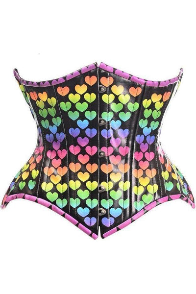 Top Drawer Rainbow Hearts Double Steel Boned Curvy Cut Underbust Cincher Corset - Daisy Corsets