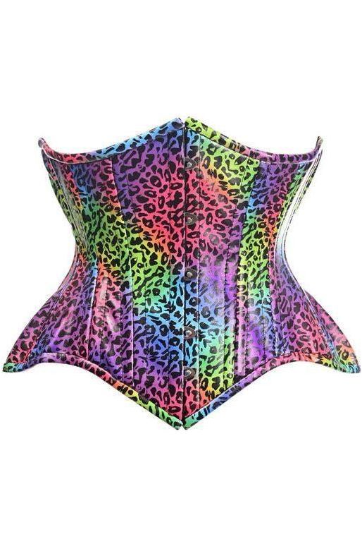 Top Drawer Rainbow Leopard Print Double Steel Boned Curvy Cut Underbust Cincher Corset - Daisy Corsets