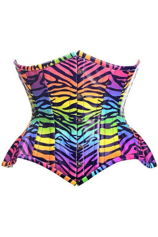 Top Drawer Rainbow Print Double Steel Boned Curvy Cut Underbust Cincher Corset - Daisy Corsets