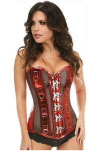 Top Drawer Red Metallic PVC & Fishnet Steel Boned Corset - Daisy Corsets