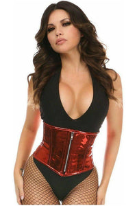 Top Drawer Red Metallic PVC Steel Boned Mini Cincher - Daisy Corsets