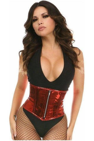 Top Drawer Red Metallic PVC Steel Boned Mini Cincher - Daisy Corsets