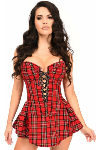 Top Drawer Red Plaid Steel Boned Corset Dress - Daisy Corsets