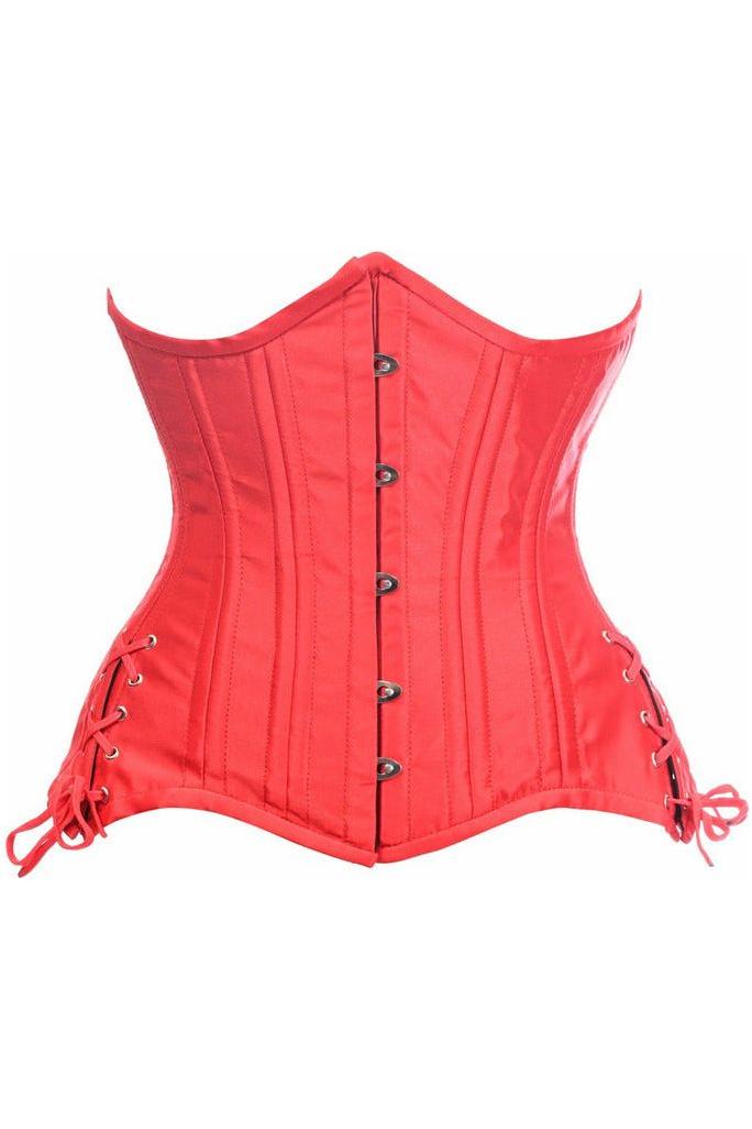 Top Drawer Red Satin Double Steel Boned Curvy Cut Waist Cincher Corset w/Lace - Up Sides - Daisy Corsets