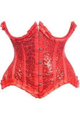 Top Drawer Red Satin & Sequin Underwire Curvy Cut Steel Boned Waist Cincher Corset - Daisy Corsets