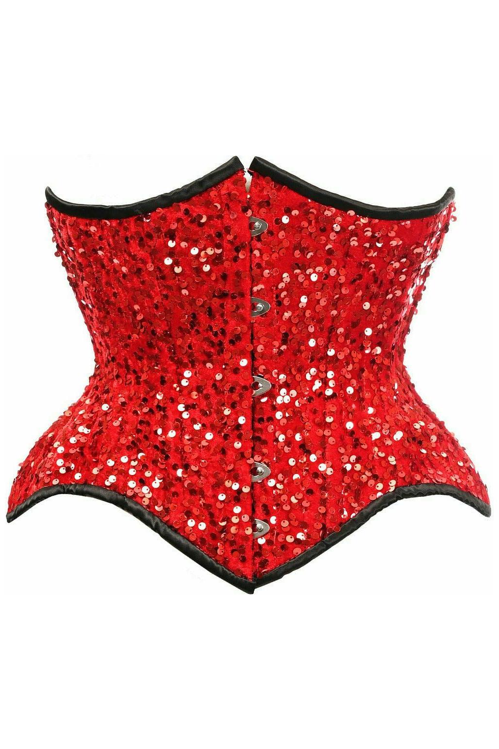 Top Drawer Red Sequin Curvy Cut Waist Cincher Corset - Daisy Corsets