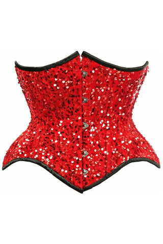 Top Drawer Red Sequin Curvy Cut Waist Cincher Corset - Daisy Corsets