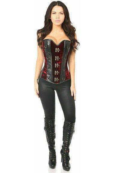 Top Drawer Red Velvet & Faux Leather Steel Boned Corset - Daisy Corsets