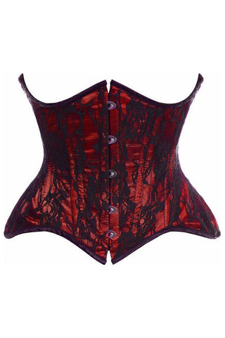 Top Drawer Red w/Black Lace Double Steel Boned Curvy Cut Waist Cincher Corset - Daisy Corsets