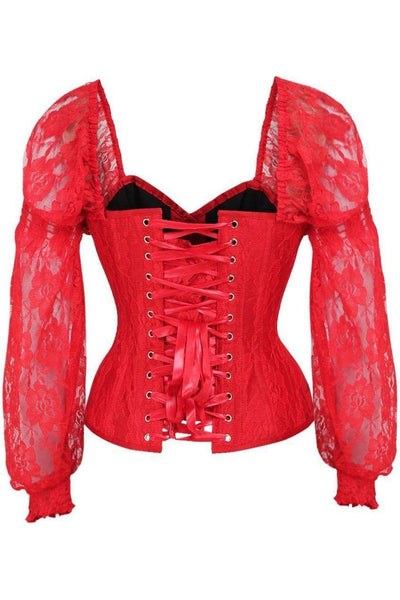 Top Drawer Red w/Red Lace Steel Boned Long Sleeve Corset - Daisy Corsets