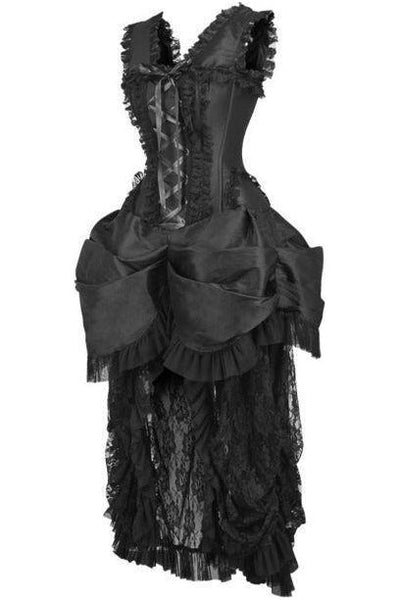 Top Drawer Steel Boned Black Lace Victorian Bustle Corset Dress - Daisy Corsets