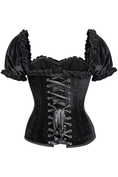 Top Drawer Steel Boned Black Velvet Overbust Corset w/Sleeves - Daisy Corsets