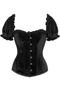 Top Drawer Steel Boned Black Velvet Overbust Corset w/Sleeves - Daisy Corsets